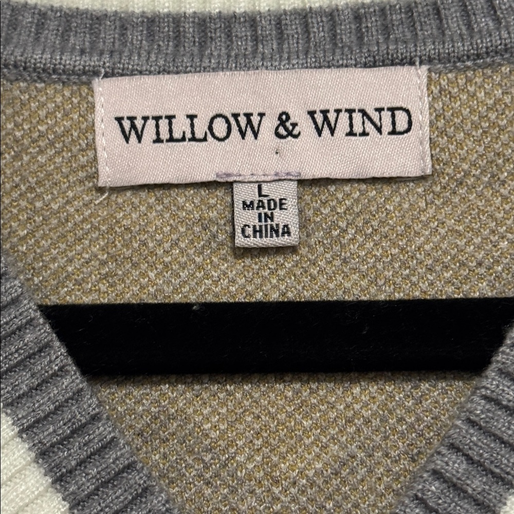 Argyle Sweater Vest Dress Gray Mustard V-Neck Knit Sleeveless Size L - Picture 3 of 4